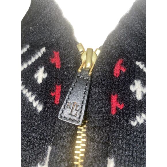 NWT Lauren Ralph Lauren Petite Small 100% Lambswool Zip Up Holiday Sweater Polar - Picture 2 of 10